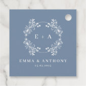 Formele  Periwinkle Monogram Bruiloft Bedankjes Labels (Achterkant)