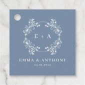 Formele  Periwinkle Monogram Bruiloft Bedankjes Labels (Voorkant)