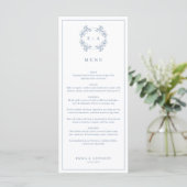 Formele Periwinkle Monogram Bruiloft Menu (Staand voorkant)