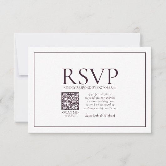 Formele plum Classic QR Code Wedding RSVP (Voorkant)