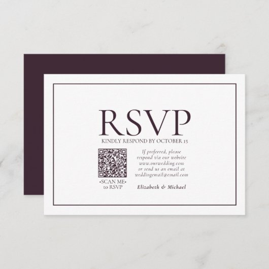 Formele plum Classic QR Code Wedding RSVP (Voorkant / Achterkant)