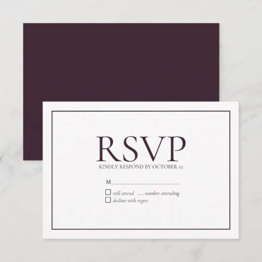 Formele plum Classic Wedding RSVP Kaartje (Voorkant / Achterkant)