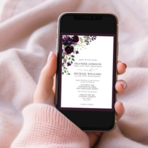 Formele Plum Paars Floral Waterverf Script Kaart