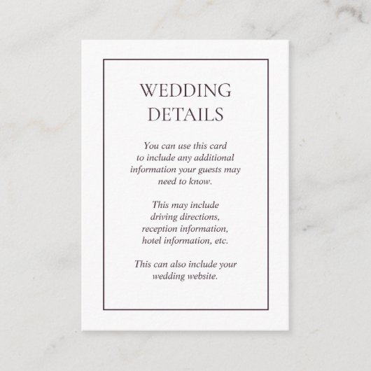 Formele Plum Paars Wedding Details Enclosure Kaart (Voorkant)