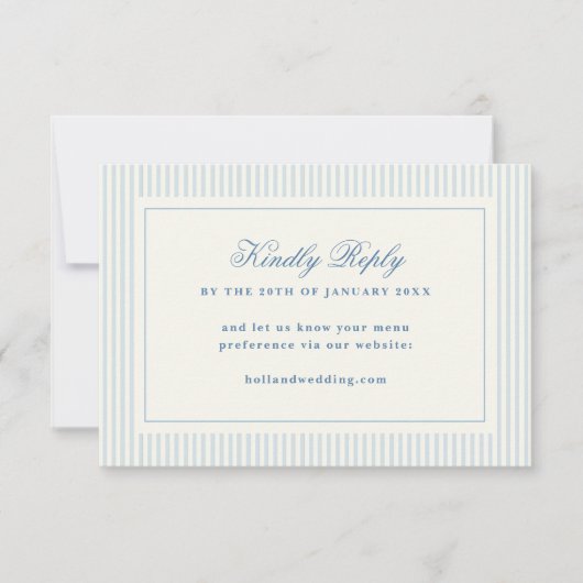 Formele Preppy Blauwe Strepen RSVP Online Website Kaartje (Voorkant)