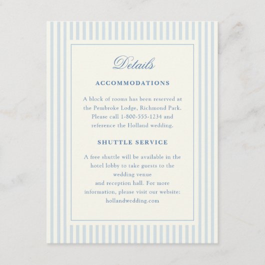 Formele Preppy Franse Blauwe Strepen Richtingen Informatiekaartje (Voorkant)