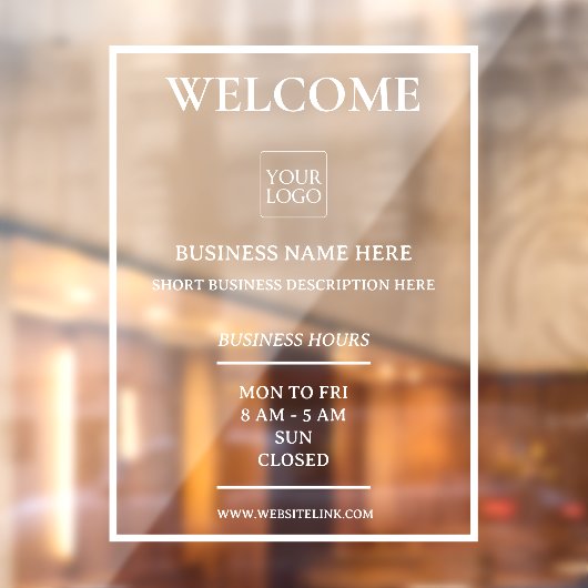 Formele Professionele Winkel Bedrijfsuren met Logo Raamsticker (Vel 2)