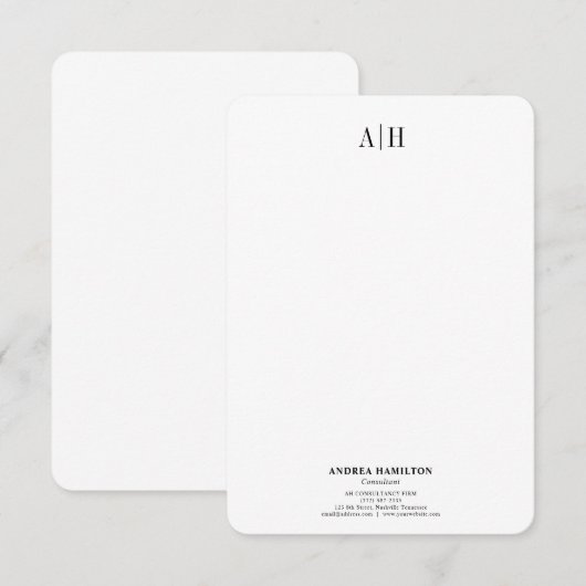 Formele Professionele Zaken Twee Monogram Bedankkaart (Voorkant / Achterkant)