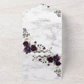 Formele pruimenbloem Paarse Waterverf bruiloft All In One Uitnodiging (Buitenkant)