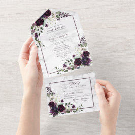 Formele pruimenbloem Paarse Waterverf bruiloft All In One Uitnodiging