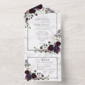 Formele pruimenbloem Paarse Waterverf bruiloft All In One Uitnodiging (Binnen)