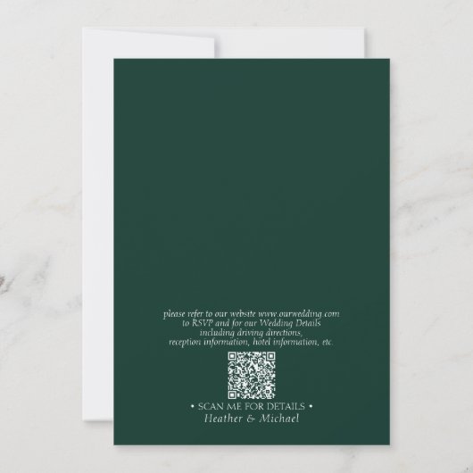 Formele QR-code Emerald Green Monogram Weddenschap Kaart (Achterkant)