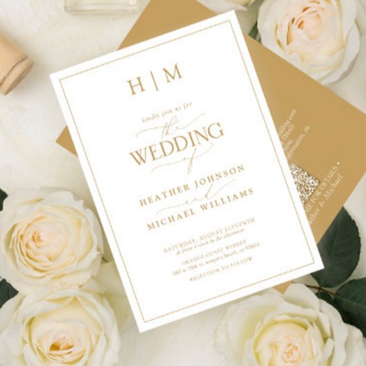 Formele QR Code Gold Monogram Calligrafie Weddensc Kaart