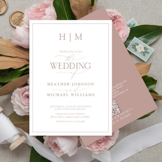 Formele QR-code Stusty Roos Monogram bruiloft Kaart