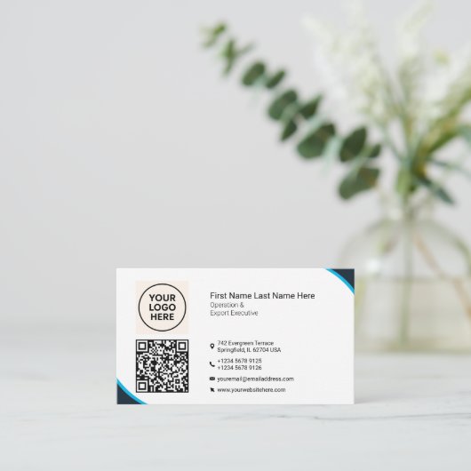 Formele QR Professionele Moderne Marine Blauw Bedr Visitekaartje (Staand voorkant)