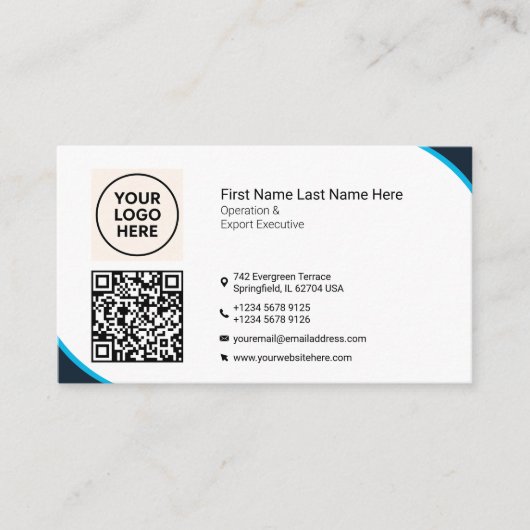 Formele QR Professionele Moderne Marine Blauw Bedr Visitekaartje (Voorkant)