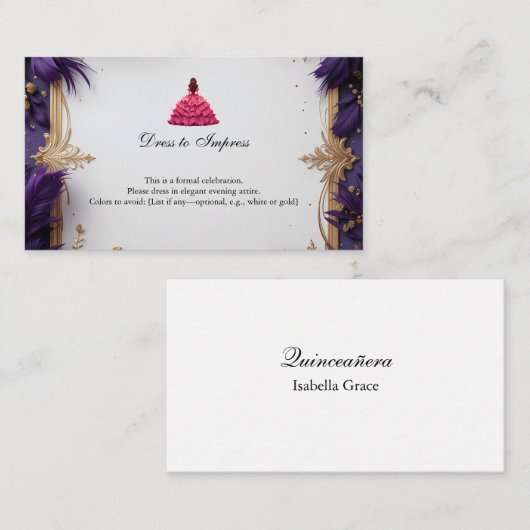 Formele Quinceañera met Dress Code Instructies Informatiekaartje (Voorkant / Achterkant)