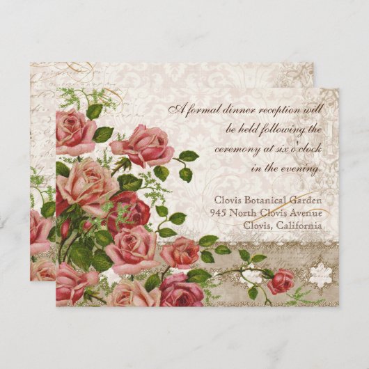 Formele receptie Uitnodiging Tea Roos Lace Informatiekaartje (Voorkant / Achterkant)