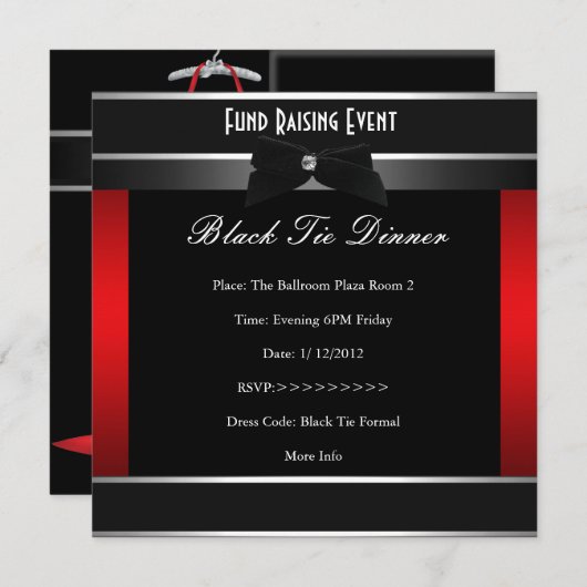 Formele Red Black Stropdas Corporate Invite Kaart (Voorkant / Achterkant)