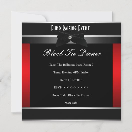 Formele Red Black Stropdas Corporate Invite Kaart (Voorkant)
