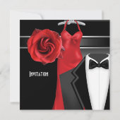 Formele Red Rose Black Stropdas Corporate Invite Kaart (Achterkant)