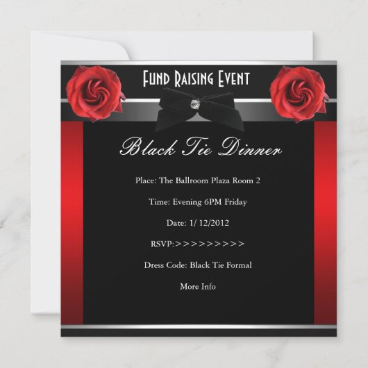 Formele Red Rose Black Stropdas Corporate Invite Kaart (Voorkant)