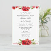 Formele Rode Bloemen 2 Zalen Huwelijksuitnodiging Kaart (Staand voorkant)