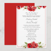 Formele Rode Bloemen 2 Zalen Huwelijksuitnodiging Kaart (Voorkant / Achterkant)