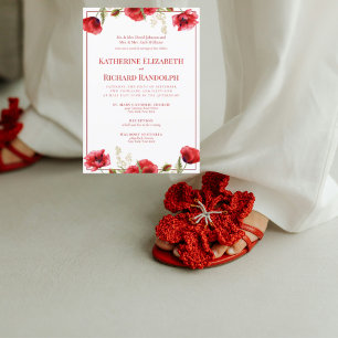 Formele Rode Bloemen & Witte Huwelijksuitnodiging Kaart