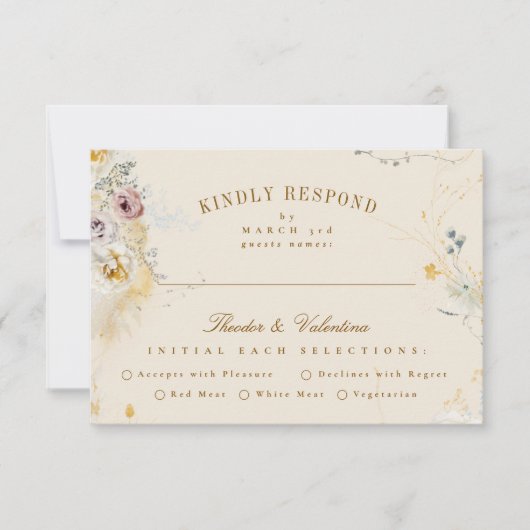 Formele romantische betoverende botanische bruilof RSVP kaartje (Voorkant)