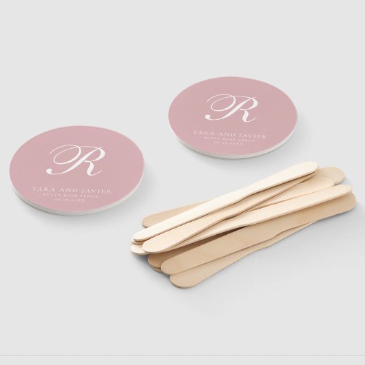 Formele Roos Roze Monogram Elegant Wedding Handwaaier (Niet-gemonteerd)