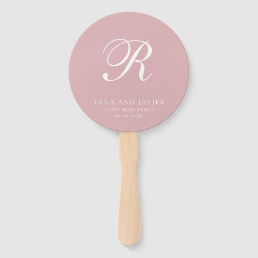 Formele Roos Roze Monogram Elegant Wedding Handwaaier (Achterkant)
