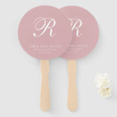 Formele Roos Roze Monogram Elegant Wedding Handwaaier (Voorkant en achterkant)