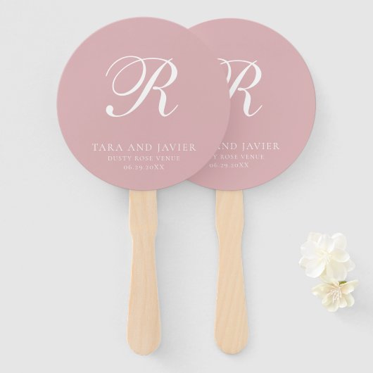Formele Roos Roze Monogram Elegant Wedding Handwaaier (Voorkant en achterkant)