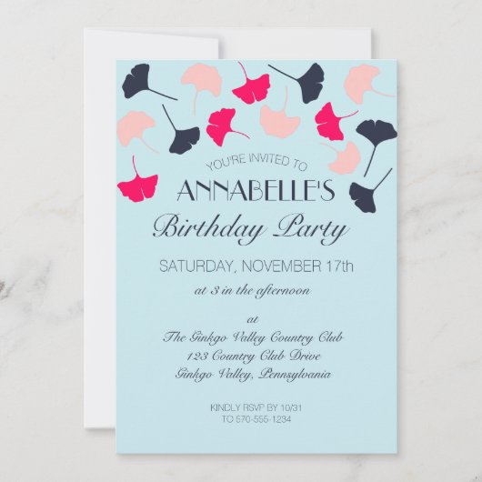 Formele Roze en Blauwe Ginkgo verlaat Verjaardagsf Kaart (Voorkant)