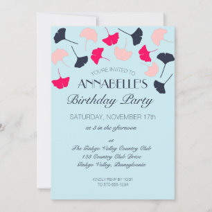 Formele Roze en Blauwe Ginkgo verlaat Verjaardagsf Kaart