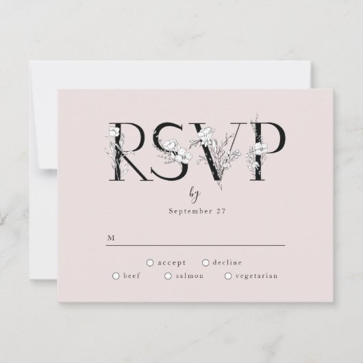Formele roze Floral Letters Wedding RSVP Reactie Kaartje (Voorkant)