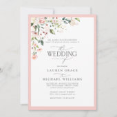 Formele roze Waterverf Floral Wedding Invita Kaart (Voorkant)