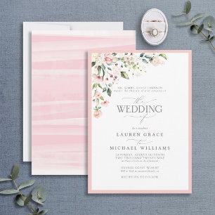 Formele roze Waterverf Floral Wedding Invita Kaart