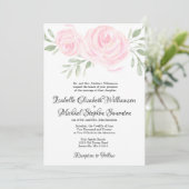 Formele roze Waterverf Floral Wedding Invitations Kaart (Staand voorkant)