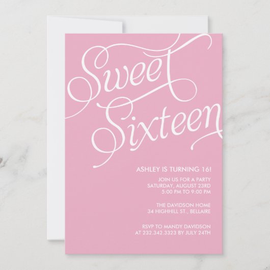 Formele roze zoete 16 injecties kaart (Voorkant)