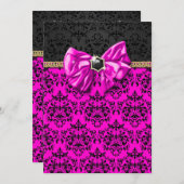 Formele roze zwart gouden damast feest kaart (Voorkant / Achterkant)