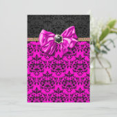 Formele roze zwart gouden damast party kaart (Staand voorkant)