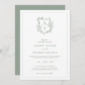 Formele rustdag Groene Monogram Weddenschap Kaart (Voorkant / Achterkant)