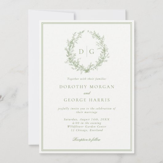 Formele rustdag Groene Monogram Weddenschap Kaart (Voorkant)