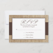 Formele Rustic Burlap Brown-reactiekaart RSVP Kaartje (Voorkant)