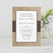 Formele Rustic Burlap Brown Wedding Invitations Kaart (Staand voorkant)
