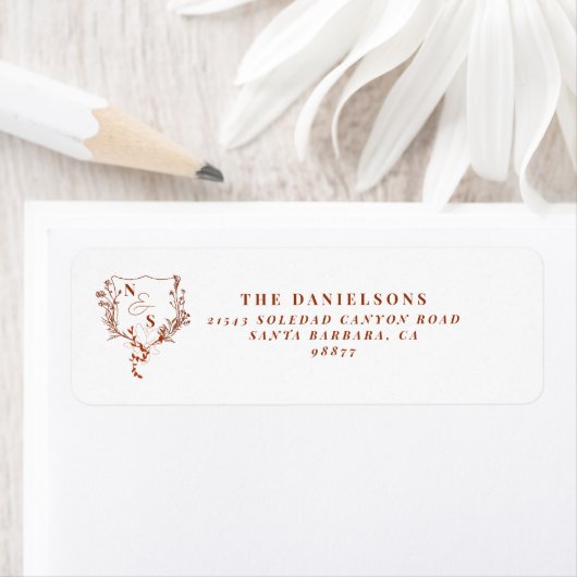 Formele Rustieke Bloem Crest Monogram Huwelijk Etiket (Insitu)