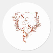 Formele Rustieke Bloem Crest Monogram Huwelijk Ronde Sticker (Voorkant)