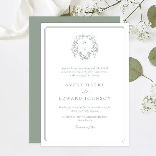 Formele Sage Green bruiloft uitnodiging